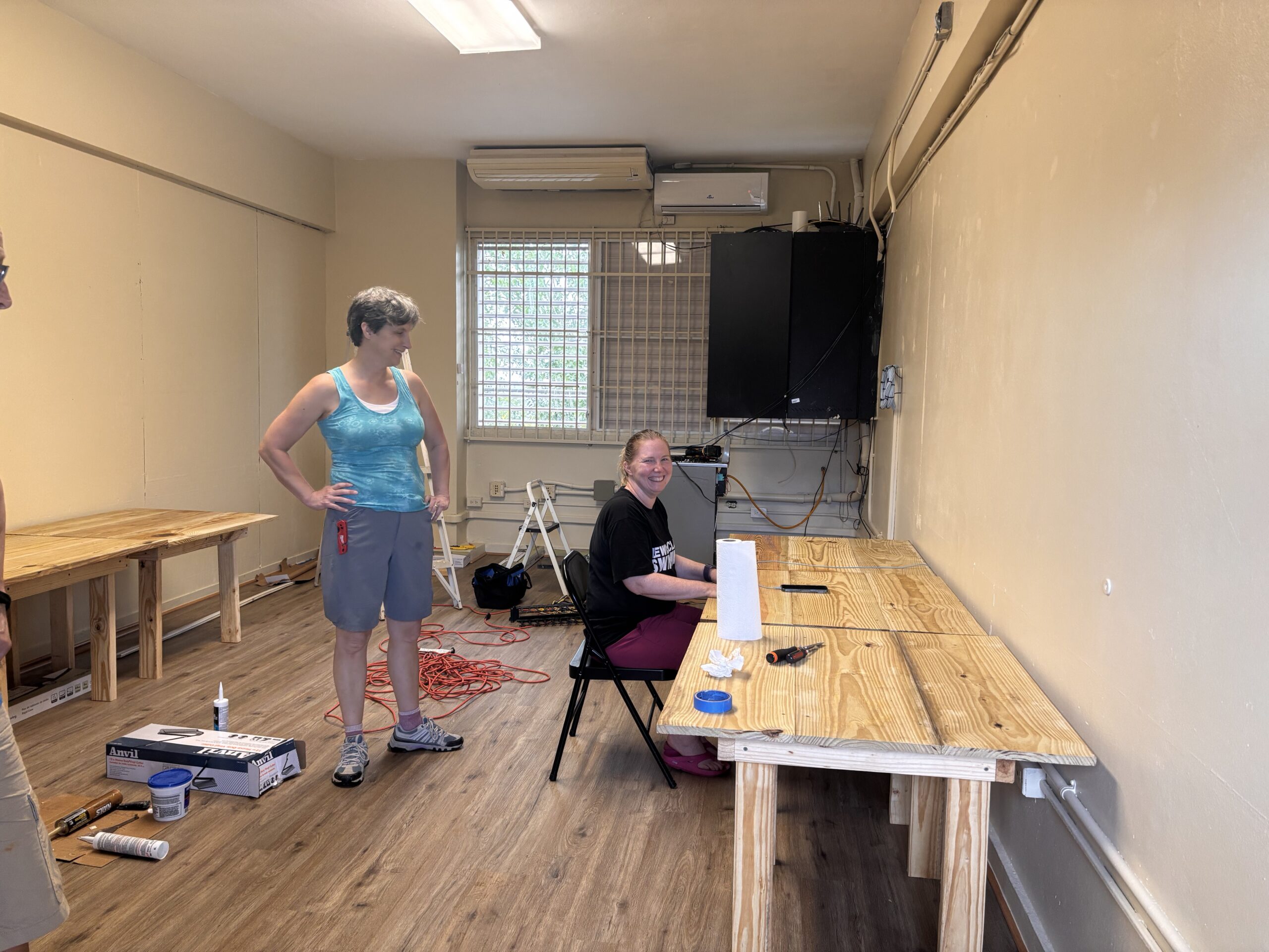 As Teresa Brooks stood back to admire her hard work, Sarah Layman gave her a taste of what it will be like when people come to enjoy the space.